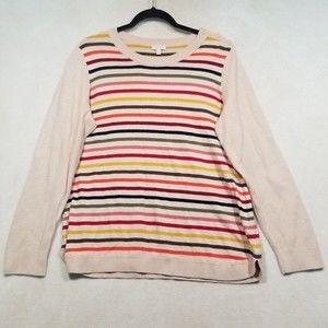 Talbots Womens 1X Sweater Rainbow Stripe Crew Neck Long Sleeve Pullover
